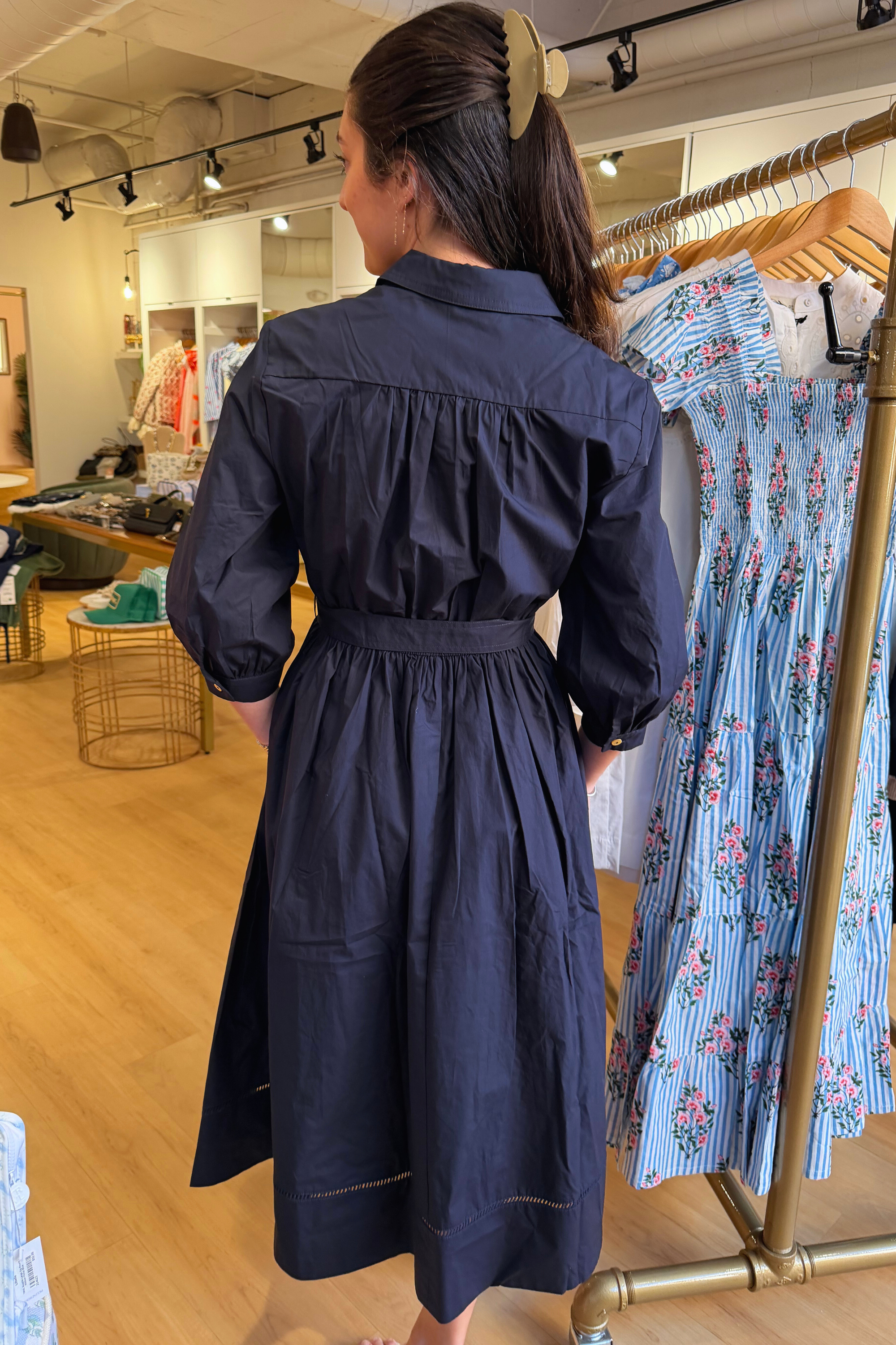 Ro Long Sleeve Midi Dress - Blue/Black