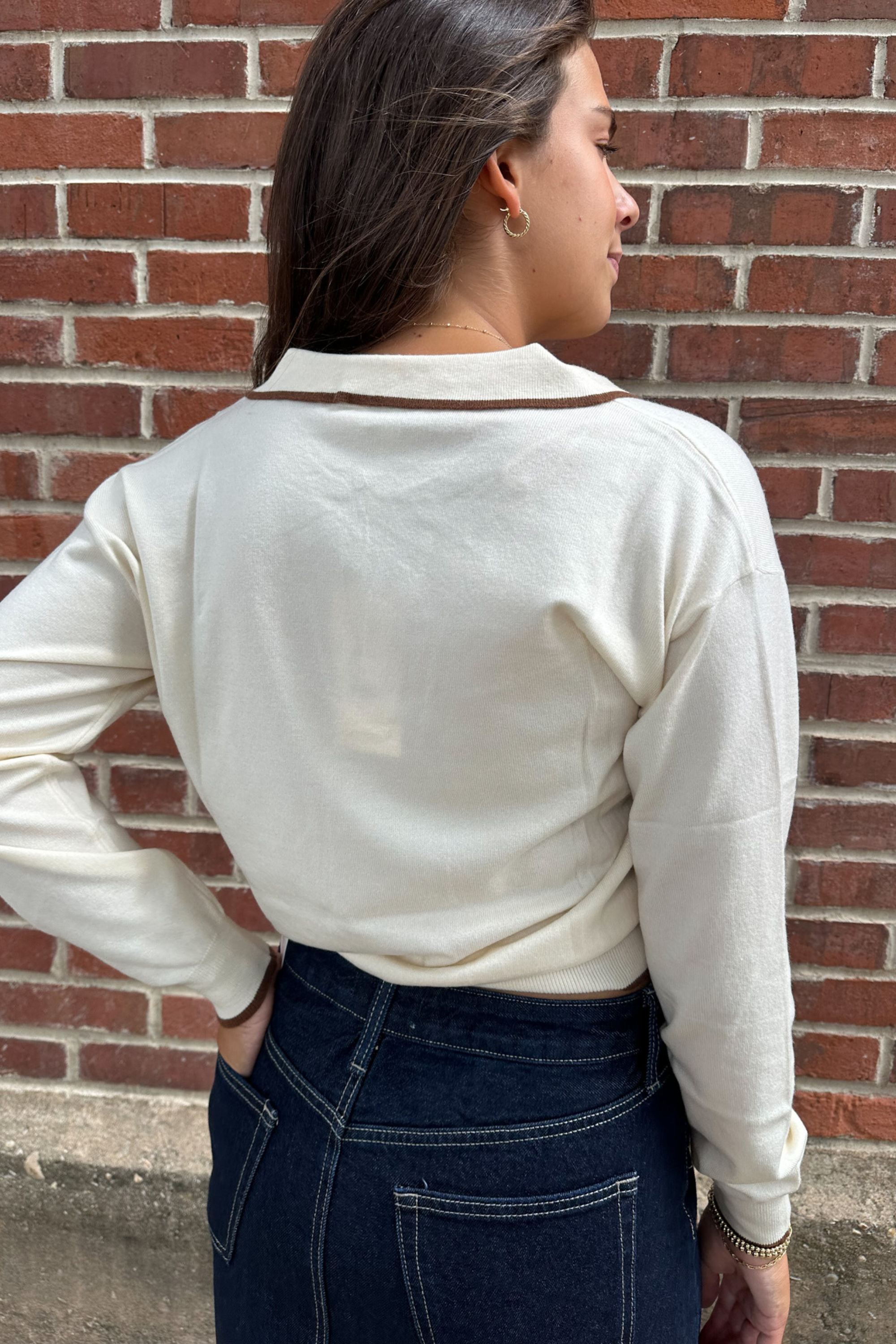 Triolet Lightweight Collared Sweater - Creme