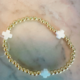 Ro Gold Bead Cross Bracelet - White