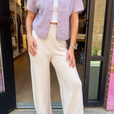 Kathy Crop Knit Flare Cozy Pant - Beige