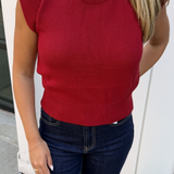 Carli Cap Sleeve Knit Top - Cherry