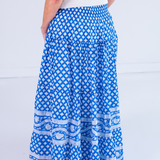 Britt Smocked Maxi Skirt - Mini Lotus Bright Blue