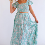 Tina Smocked Crop Top - Mint Floral