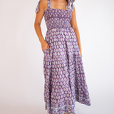 Joy Bow Blockprint Maxi Dress - Purple Mix