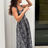 Kate Embroidered Midi Dress - Navy