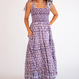 Joy Bow Blockprint Maxi Dress - Purple Mix