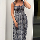 Kate Embroidered Midi Dress - Navy