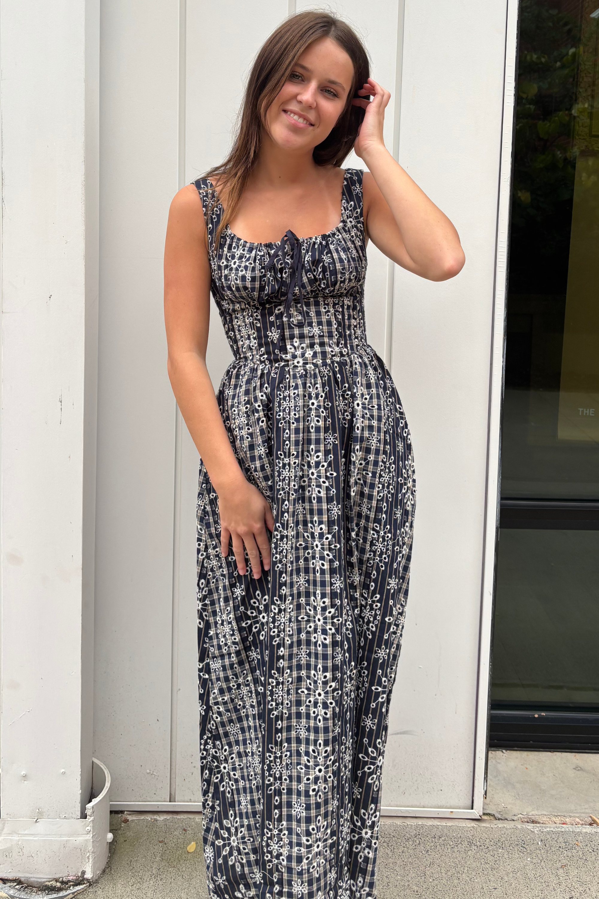 Kate Embroidered Midi Dress - Navy