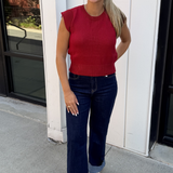 Carli Cap Sleeve Knit Top - Cherry