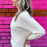 Lia Linen V Neck Dolman Sweater - French Vanilla