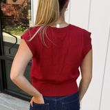 Carli Cap Sleeve Knit Top - Cherry