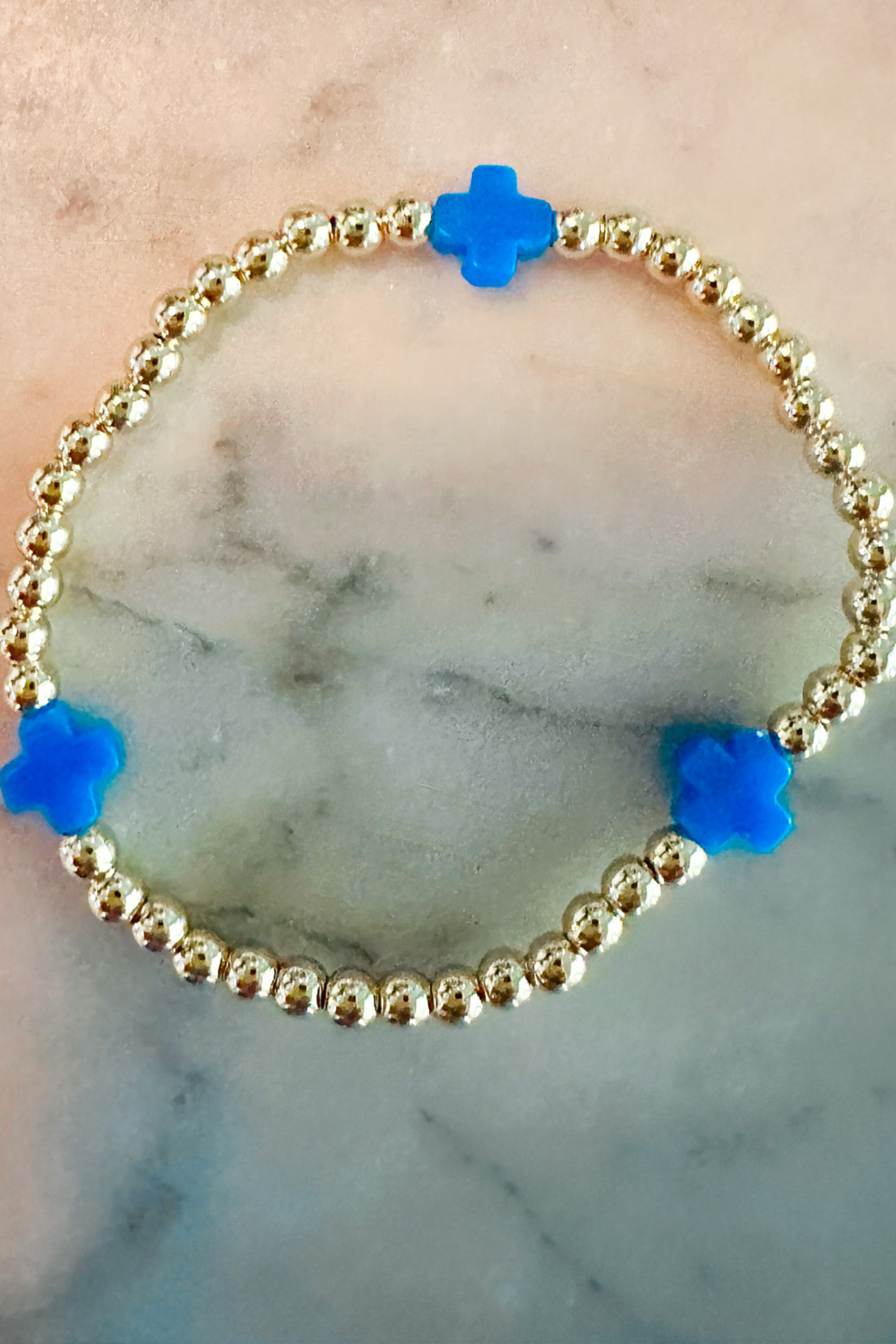 Ro Gold Bead Cross Bracelet - Cobalt