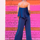 Ami Satin Strapless Jumpsuit - Navy
