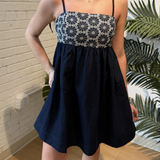 Kels Babydoll Floral Mini Dress - Dark Denim