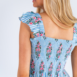 Charlie Mini Dress - Mini Stripe Floral Light Blue