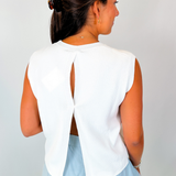 Suki Open Back Crochet Knit Top - White