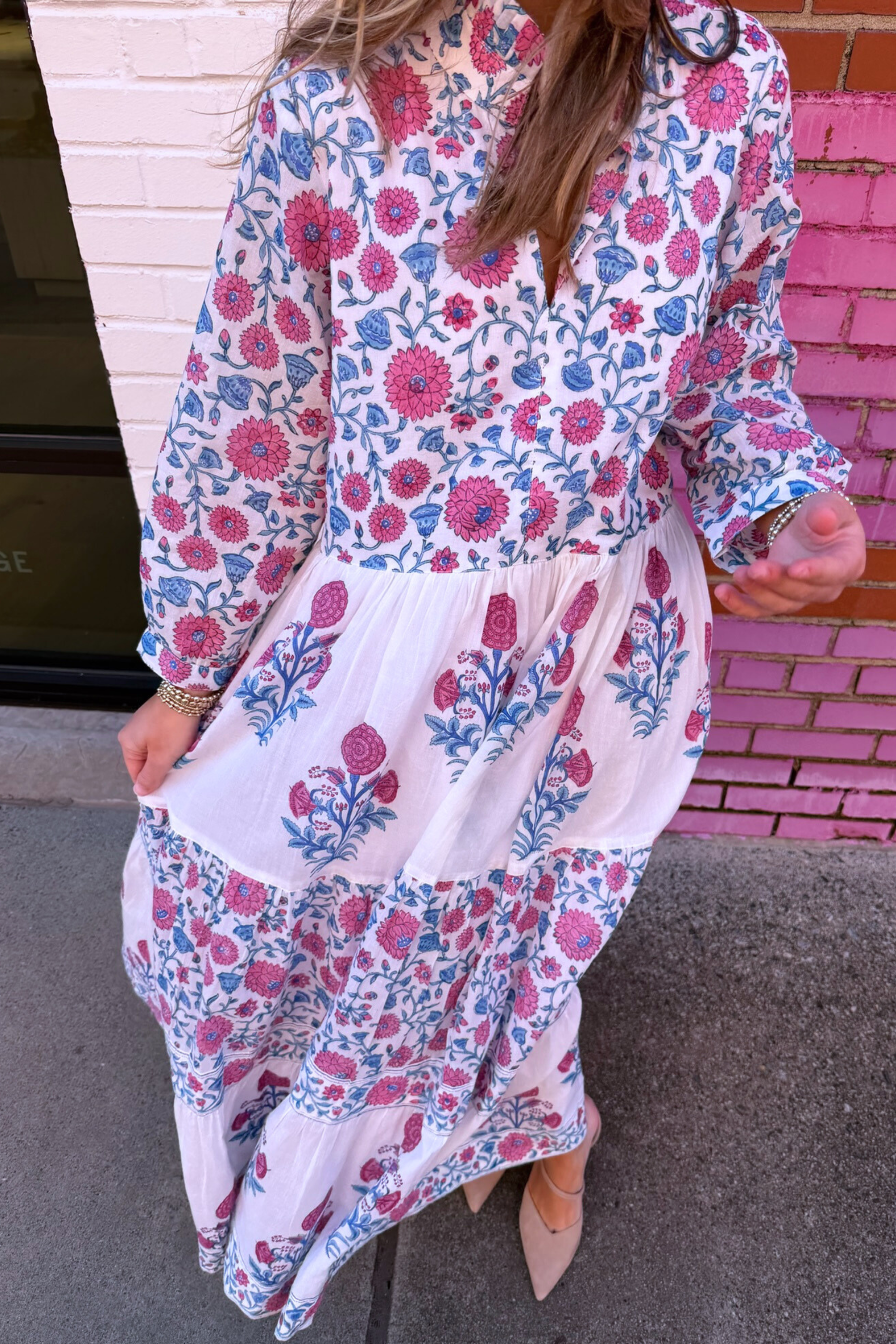 Esther 3/4 Sleeve Maxi Dress - Poppy Mix Hot Pink