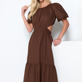 Poppy Poplin Cutout Maxi Dress - Brown
