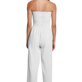 Harriet Strapless Smocked Jumpsuit - White