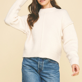 Anna Raw Edge Crew Sweater - Cream