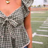 Tori V-Neck Flutter Sleeve Top - Green