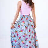 Britt Smocked Maxi Skirt - Grapefruit Stripe Blue