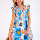 Island Flutter Sleeve Mini Dress - Tropical Tile