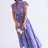 Louise Flutter Sleeve Blockprint Maxi Dress - Purple Mix