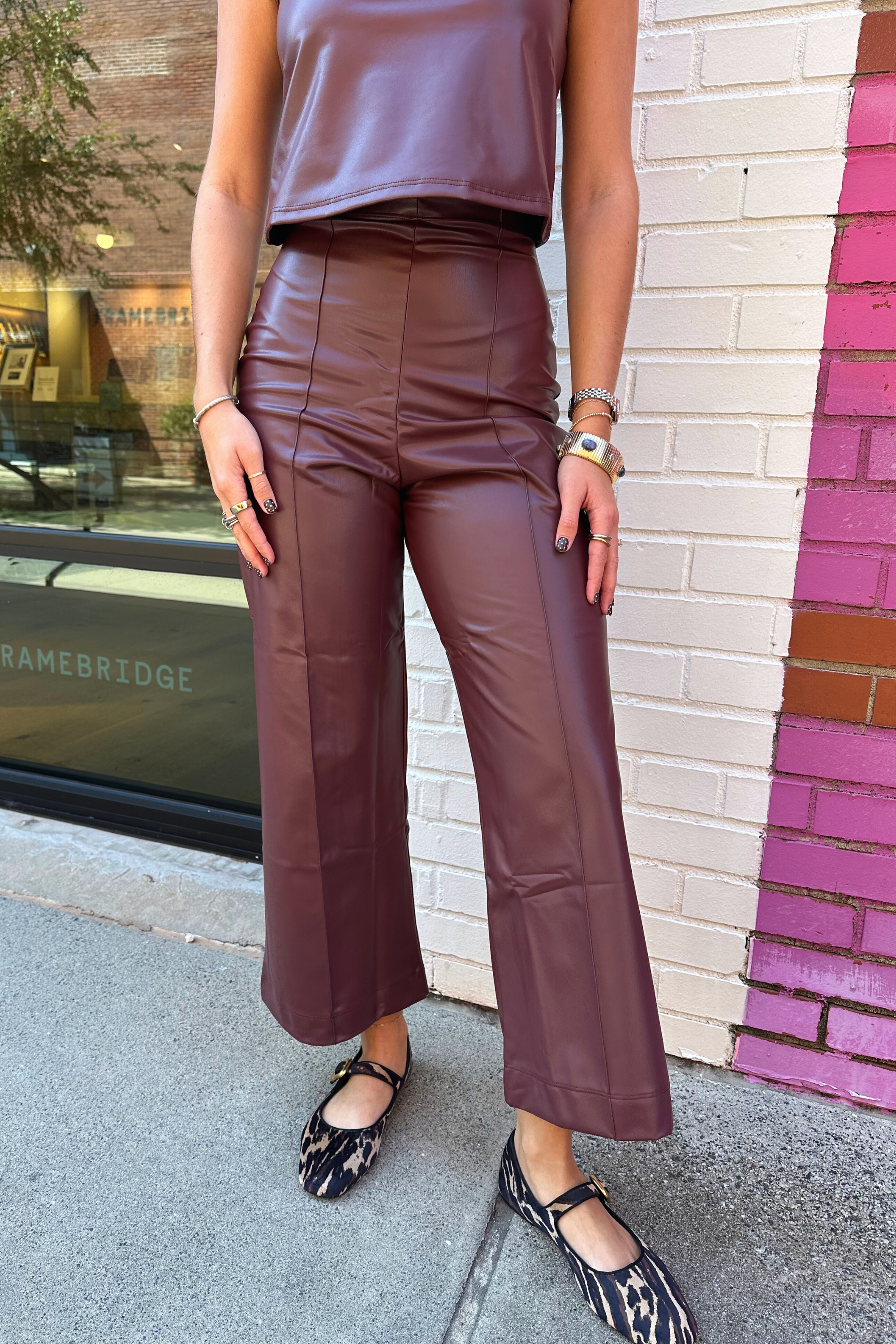 Victoria Vegan Leather Straight Leg Pant - Oxblood