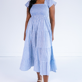 Lil Smocked Maxi Dress - Mini Stripe Cornflower