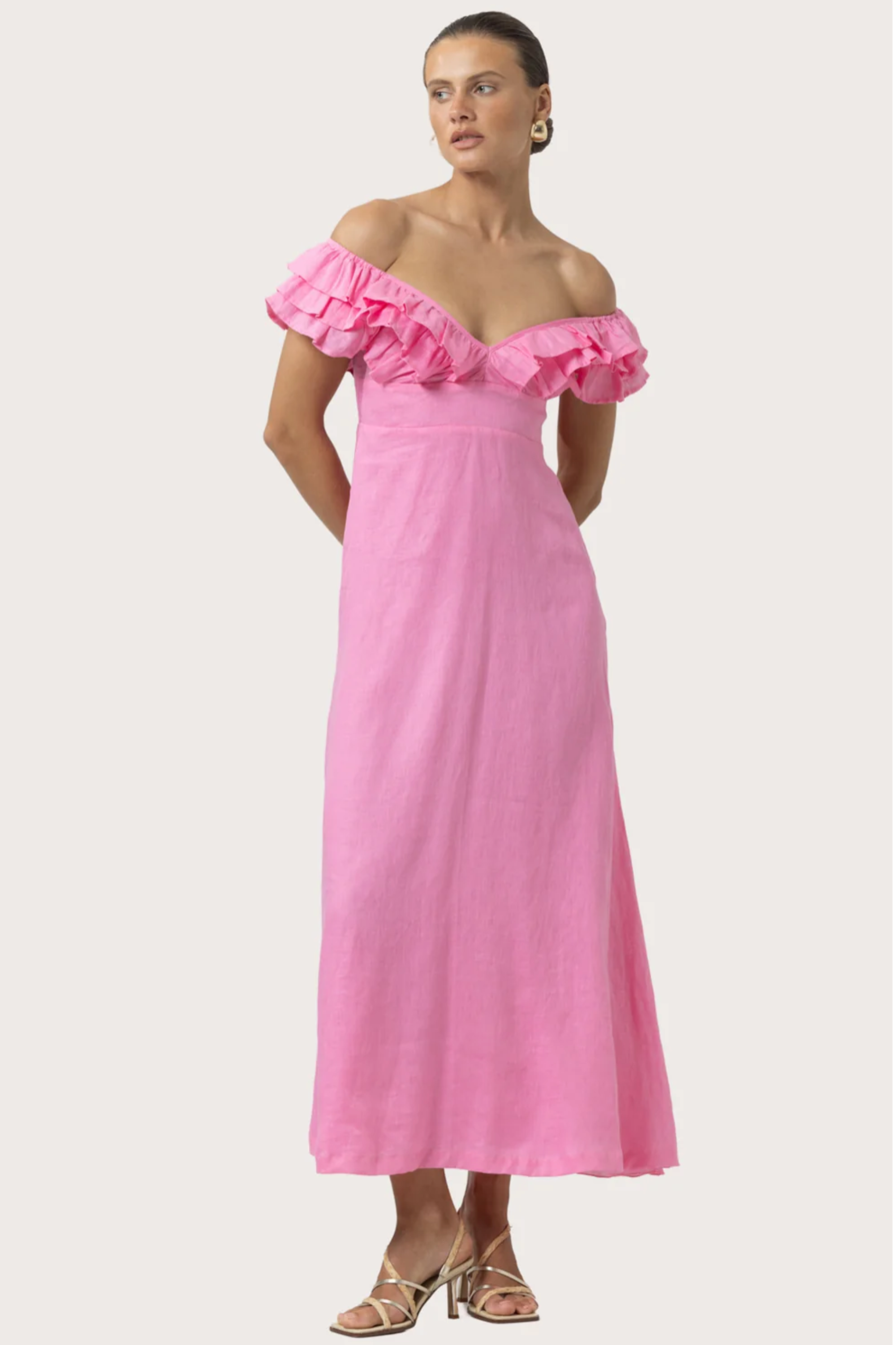 Scarlett Ruffled Linen Maxi Dress - Blush