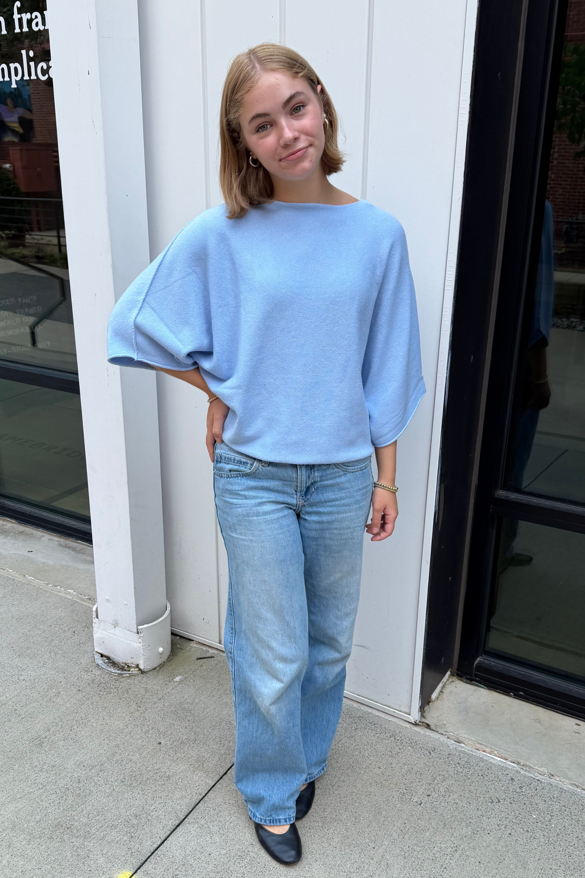 Mia Crewneck Batwing Sweater - Sky Blue