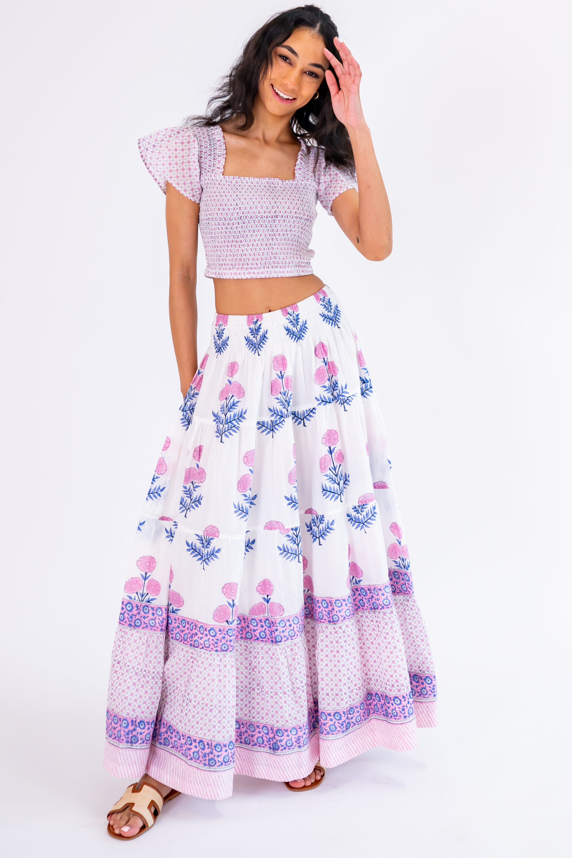 Lucy Smocked Maxi Skirt - Poppy Pink