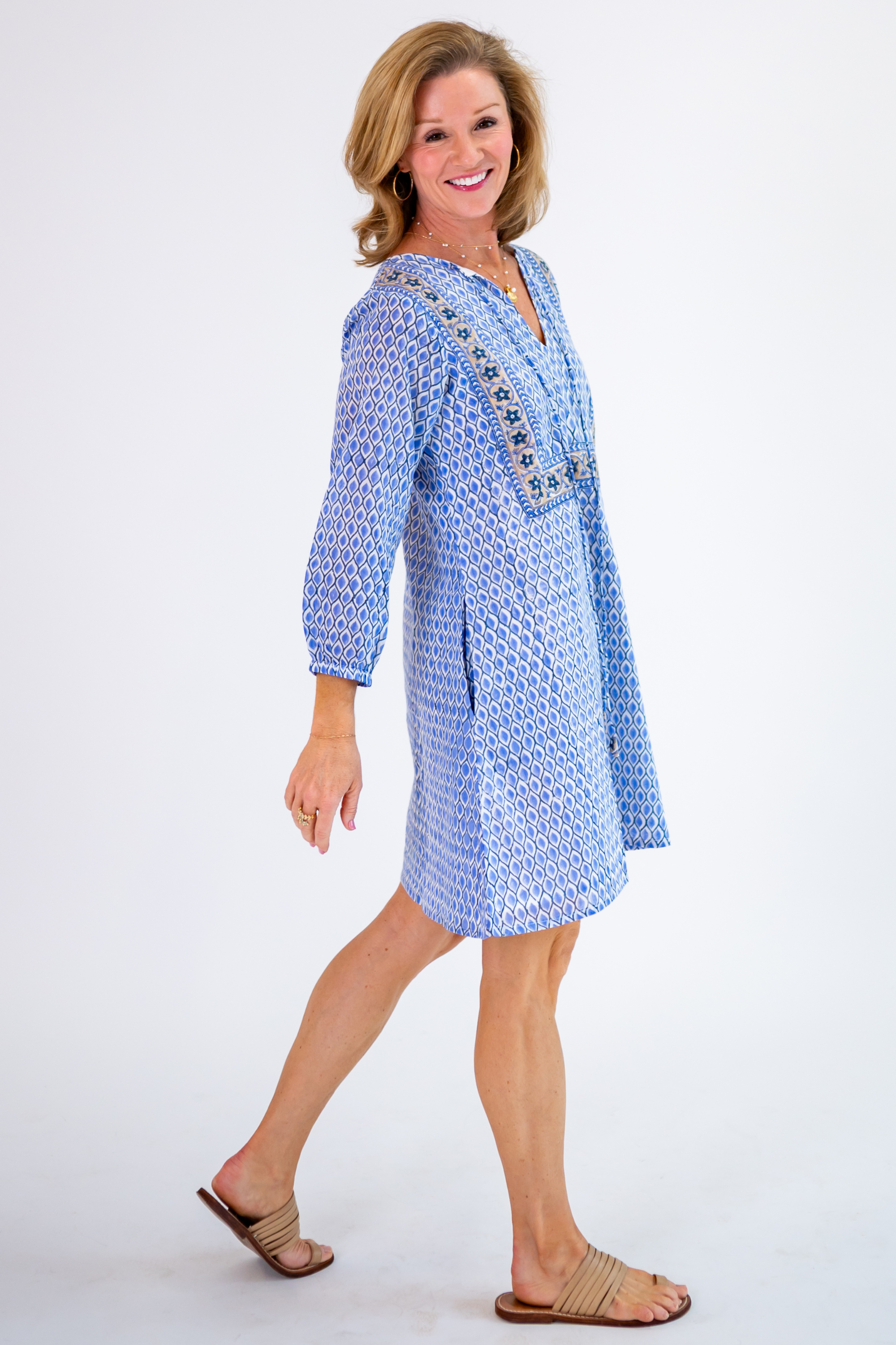 Sammy Caftan Mini Dress - Fishnet Cornflower