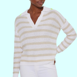 Polo Collared Stripe Sweater - White/Almond