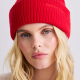 Merino Wool Embroidered Beanie - Flame Red