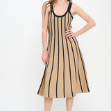 Rib Knit Striped Midi Dress - Tan