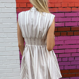 Clara Zipper Stripe Mini Dress - White Taupe