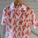 WeeLil Wells Buttondown Shirt - Lobsters Coral
