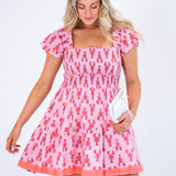 Lil Smocked Mini Dress - Coral Lobsters/Pink Stripe