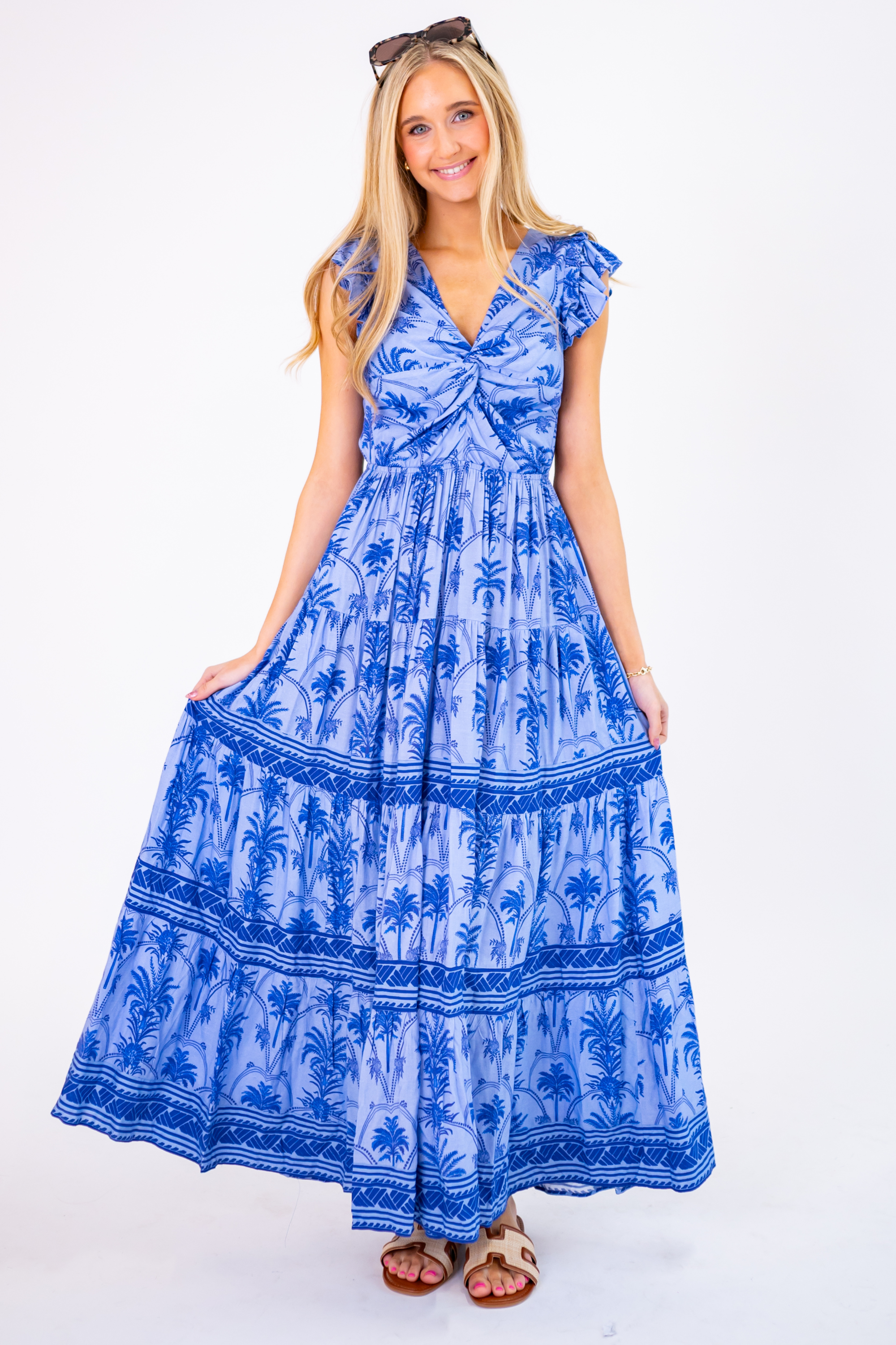 Lizzie Twist Maxi Dress - Periwinkle Palm