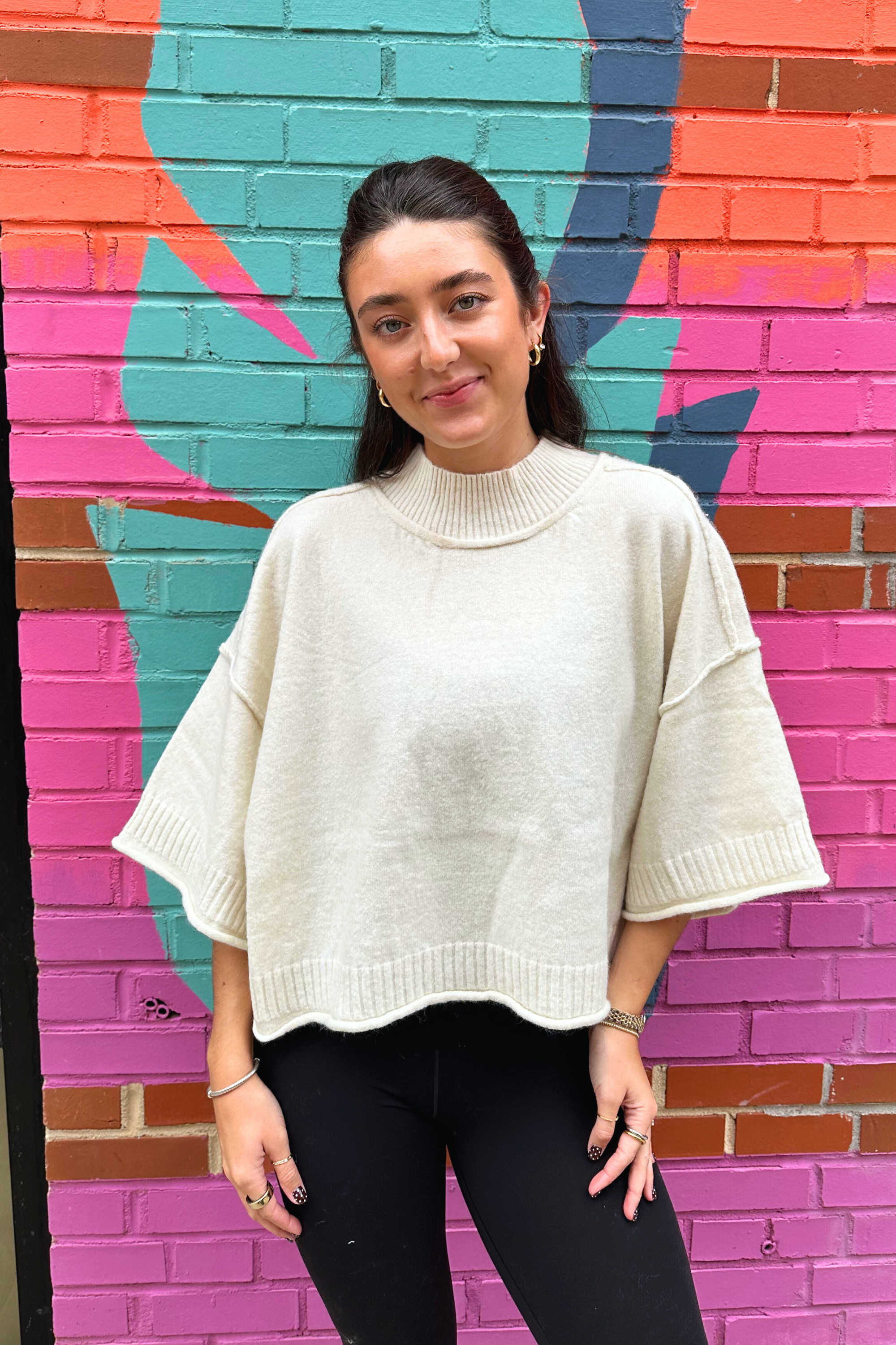 Baylor Marled Short Sleeve Sweater - Ivory