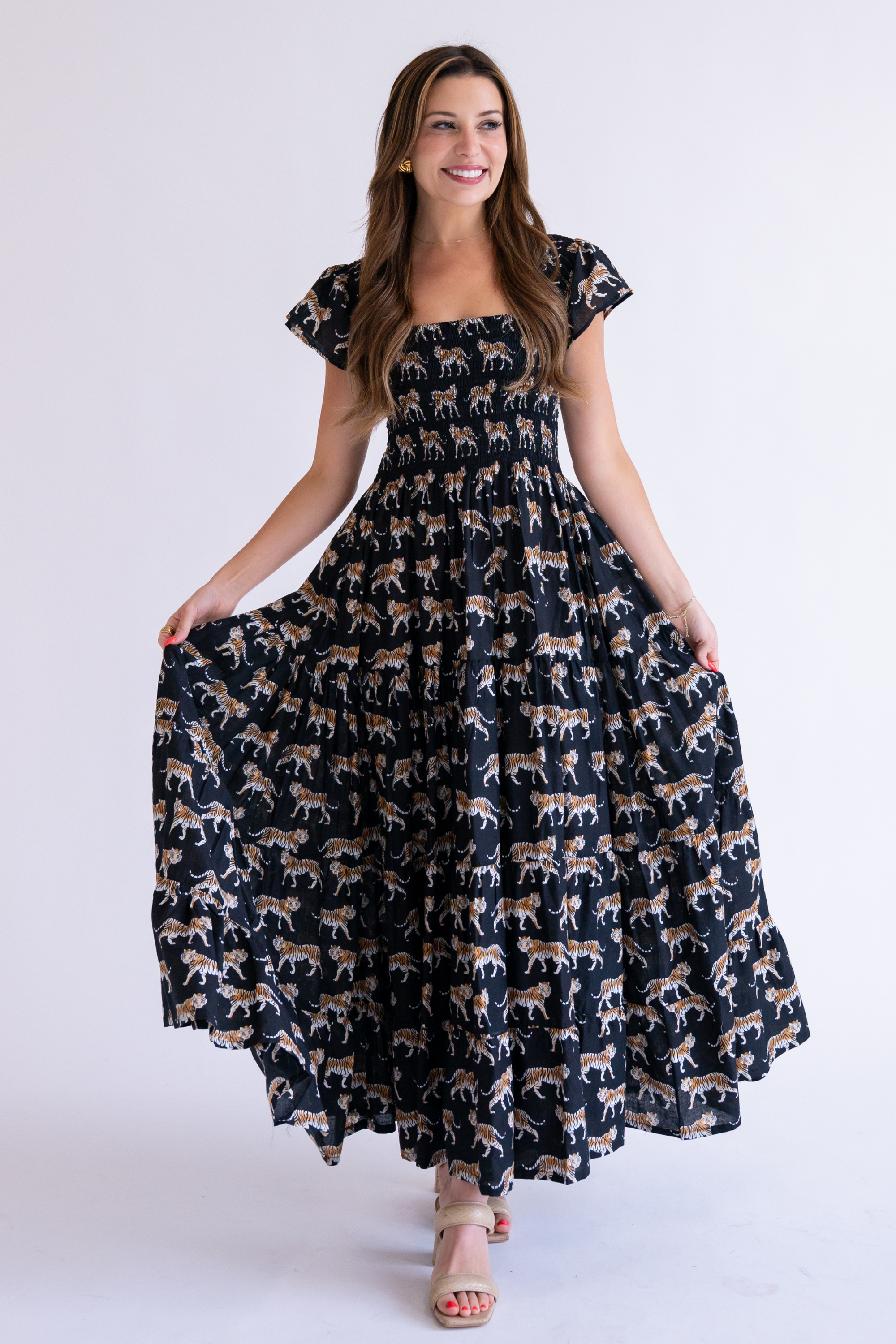 Lil Fall Smocked Maxi Dress - Tigers Black