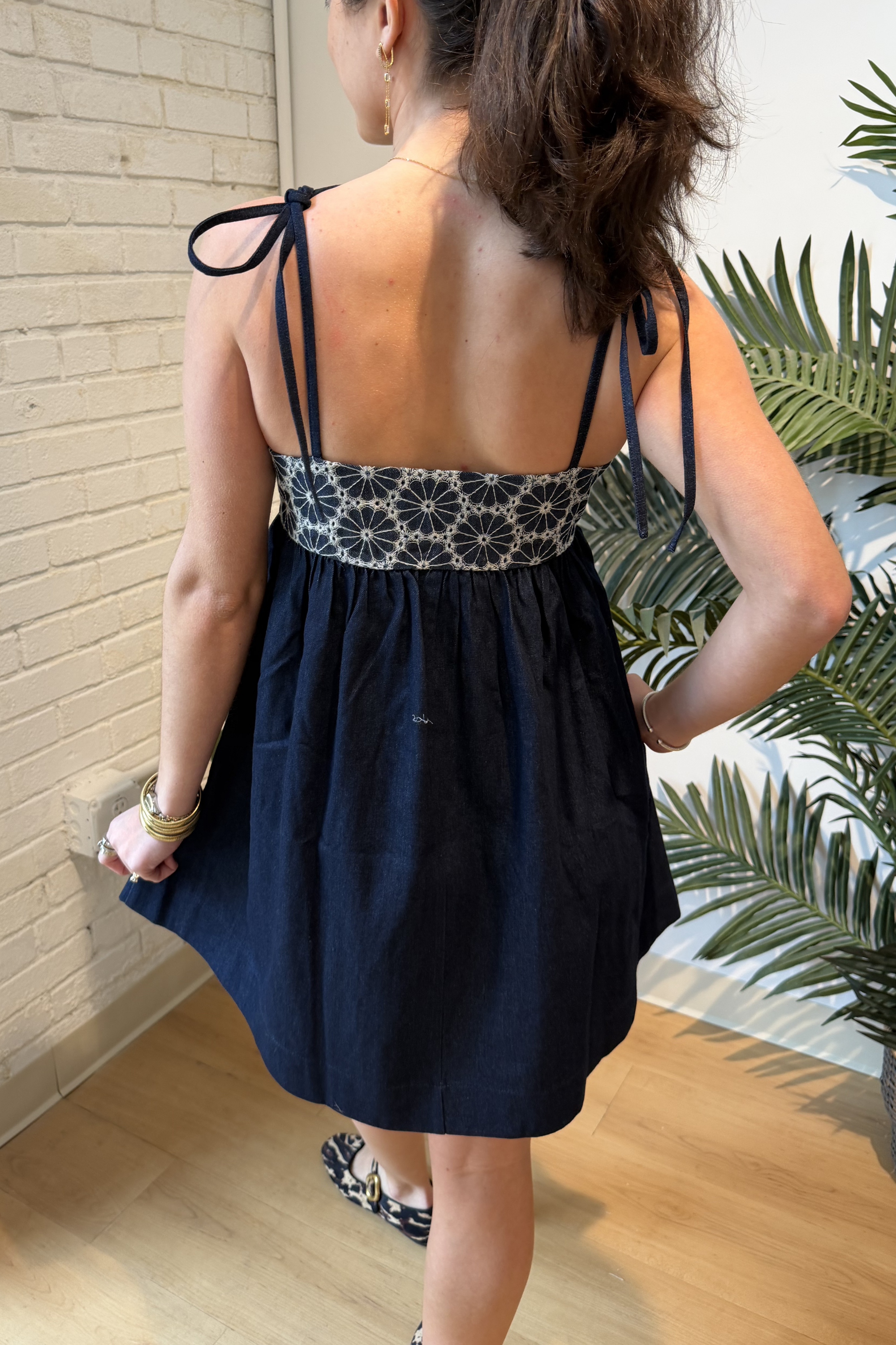 Kels Babydoll Floral Mini Dress - Dark Denim