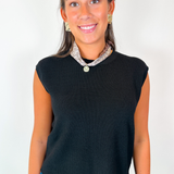 Suki Open Back Crochet Knit Top - Jet Black