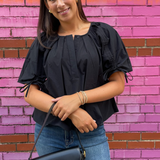 Everywhere Pleated Tie Top - Black