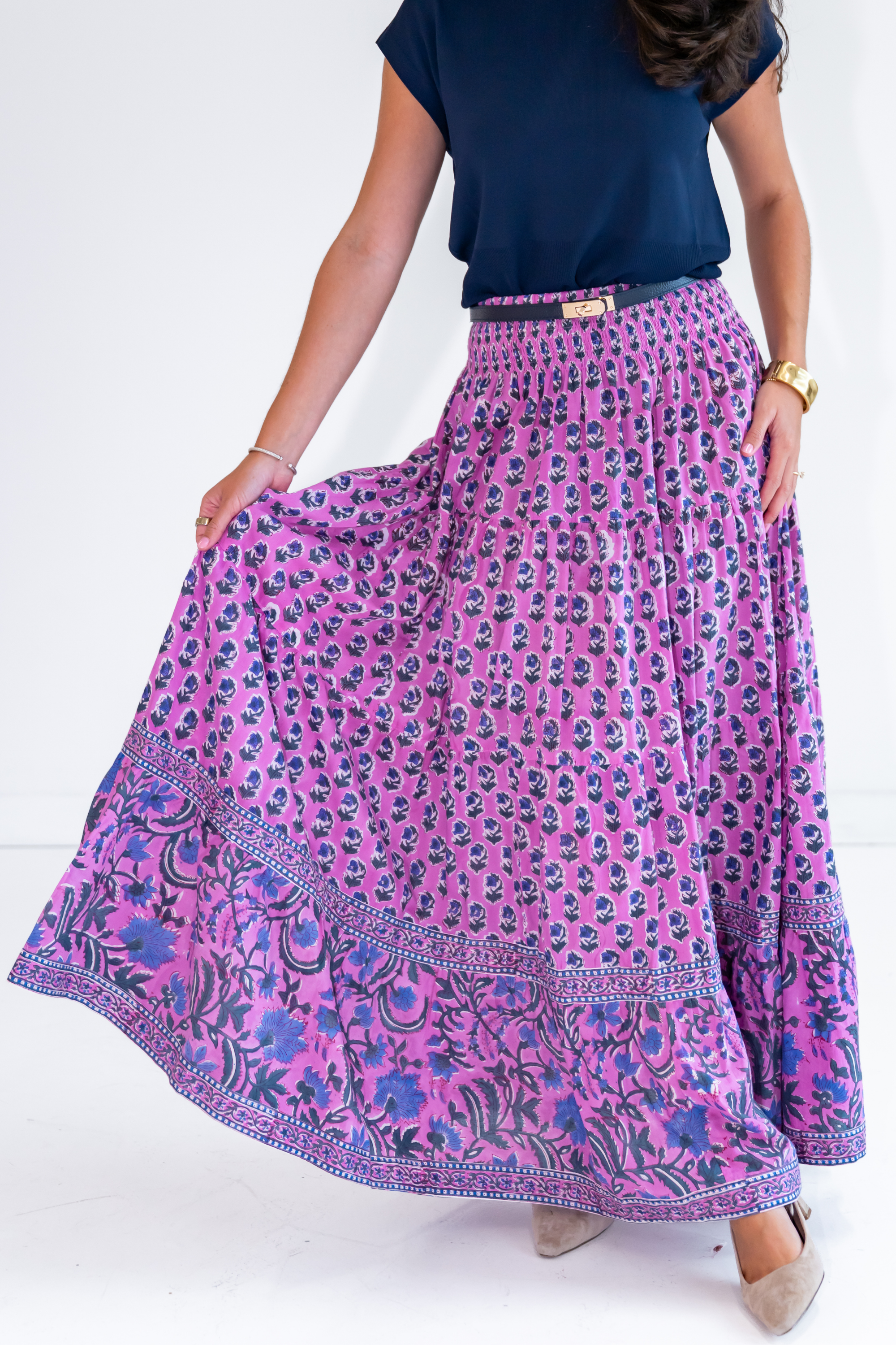 Lucy Smocked Maxi Skirt - Violet Mix