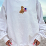 American Flag Dog Mockneck Sweatshirt - White