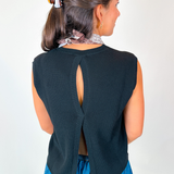 Suki Open Back Crochet Knit Top - Jet Black