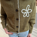 Bergamote Flower Cardigan - Khaki